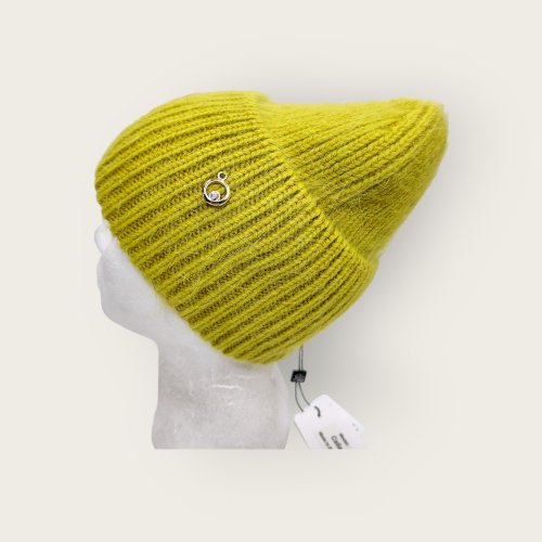 Celia czapka dziana  wzór drobny prążek żółto zielona
